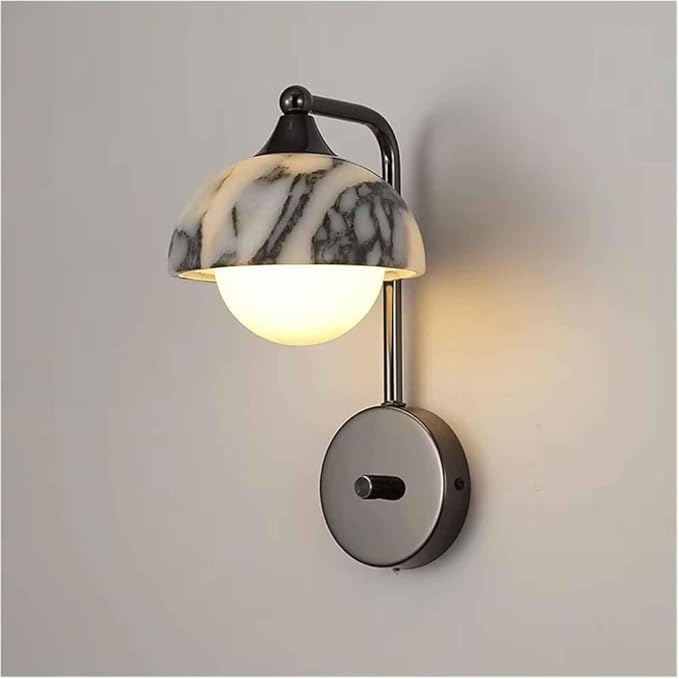 Nordic Marble Mushroom Shaped Wall Sconce Hand Carved Adjustable Rotating Shade Wall Lamp Industrial Retro Wall Light Fixture Indoor 3-Color Dimmable Wall Light for Bedroom Living Room Corridor
