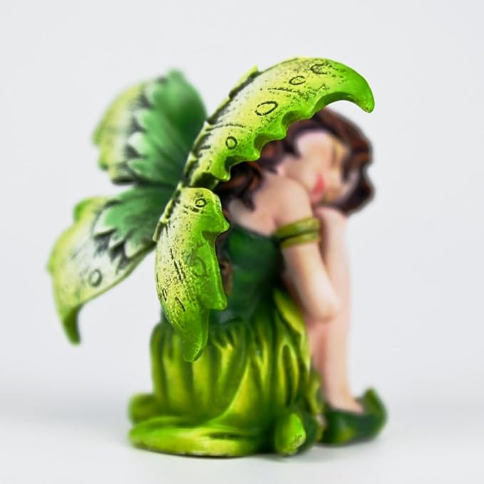 Fantasy Sleeping Fairy Figurine, 3.15 Inch Mini Green Elf Statue, Hand-Painted Resin Indoor Decor for Desk, Plant Pot, Fairy Garden