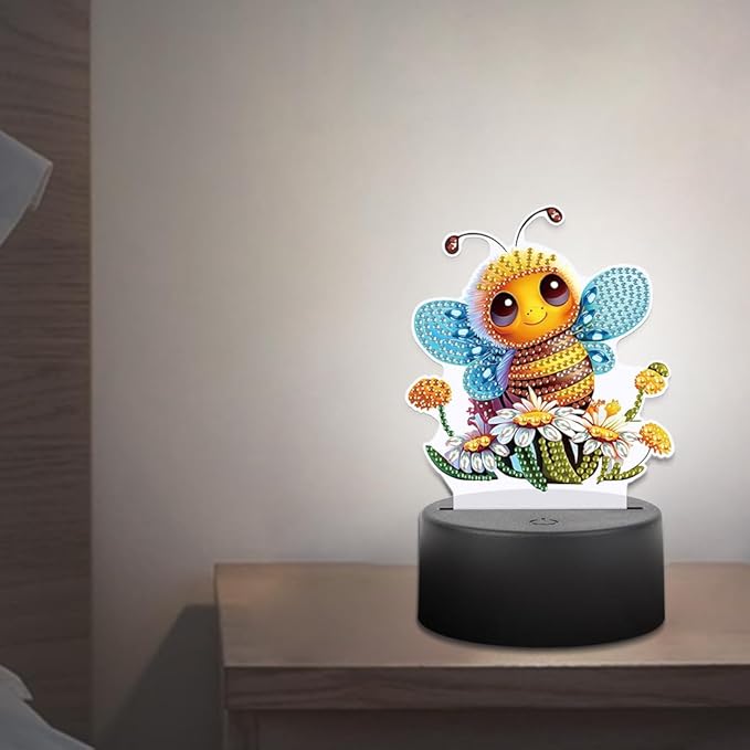 Bee Diamond Art Painting Night Light,Diamond Art Painting Kits Desktop Touch Lamp Ornaments for Tabletop Decor Diamond Art Accessories for Adult Beginner Bedrooms Living Room