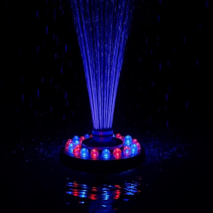 Alpine Corporation FTC102 | Floating Spray Fountain with 48 Color-Changing LED Lights & 398 GPH Pump — Decorative Outdoor Water Feature for Ponds or Pools — Black