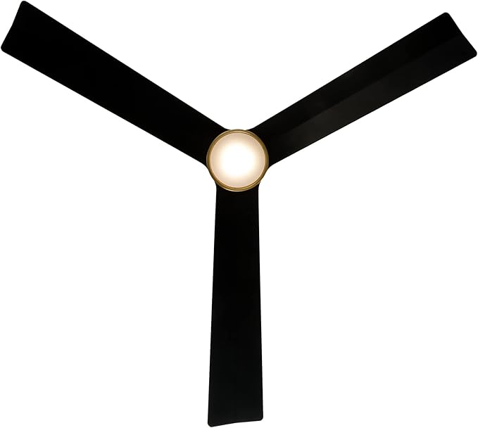 WAC F-003L-SB/MB Clean 52" Outdoor Ceiling Fan with LED Lights and Remote, Soft Brass Matte Black