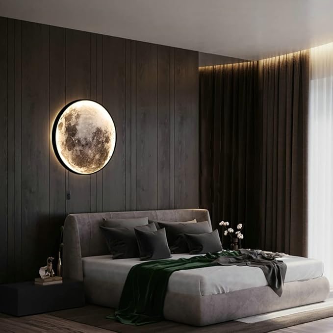 Modern Moon Wall Sconce Lighting, Dimmable Nightlight with Remote Control, Plug in Wall Lamp, Decorative Moon Light for Nursery Bedroom Living Room (19.6 inch)