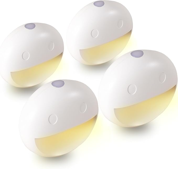 VAVOFO Plug in Night Light with Dusk to Dawn Sensor, 4 Pack Smiley Face LED Night Lights, 4800-5200K Daylight White, Energy Efficient Wall Plug Night Lamp for Bedroom, Hallway, Kids Room