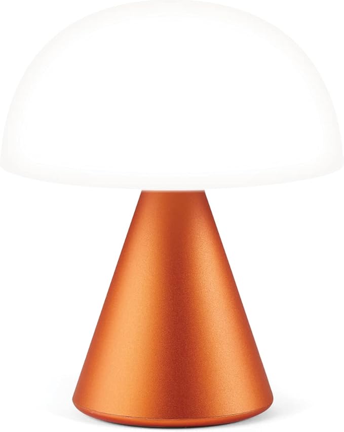 Lexon Mina M Mushroom Lamp - Portable Bedside Light for Bedrooms, Kids & Nursery - 9 LED Color Rechargeable Table Lamp with 24h Light & Dimmer, Medium - Orange