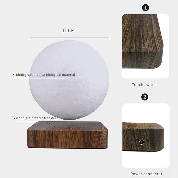 Levitating Moon Lamp Night Light 3D Printing Magnetic Floating Spinning Luna Night Light with Remote Control Thanksgiving for Dad/Kids/Friends