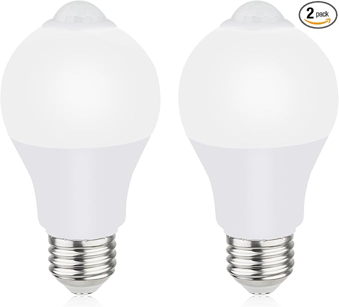 Motion Sensor Light Bulbs for Outdoor Indoor, 9W A19 Motion Detector Led Bulb, 60 Watt Equivalent, E26 800lm 5000K Daylight, Dusk to Dawn Motion Activated Security Lights for outside, Inside (2 Pack)