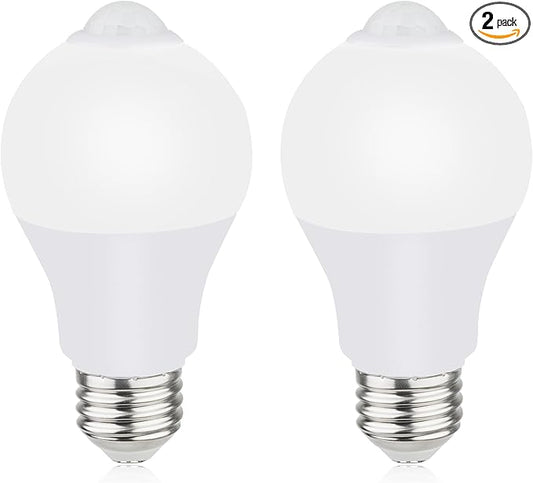 Motion Sensor Light Bulbs for Outdoor Indoor, 9W A19 Motion Detector Led Bulb, 60 Watt Equivalent, E26 800lm 5000K Daylight, Dusk to Dawn Motion Activated Security Lights for outside, Inside (2 Pack)
