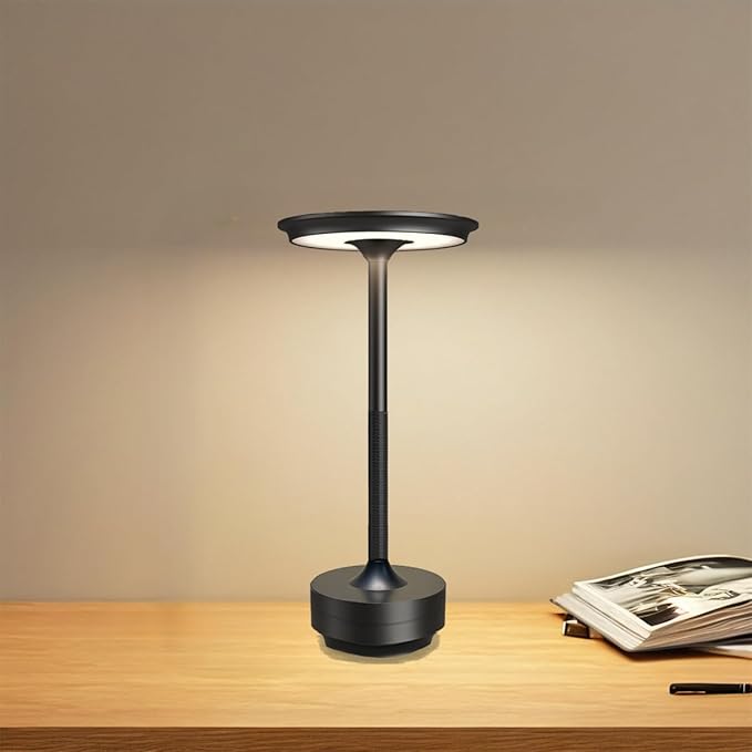 Ecolume Cordless Table Lamp,LED Portable Battery Operated Lamp, Dimmable Stepless 3-Color LED with Memory Function. Portable for Home Office/Dinner/Restaurant/Living Room.(Black)