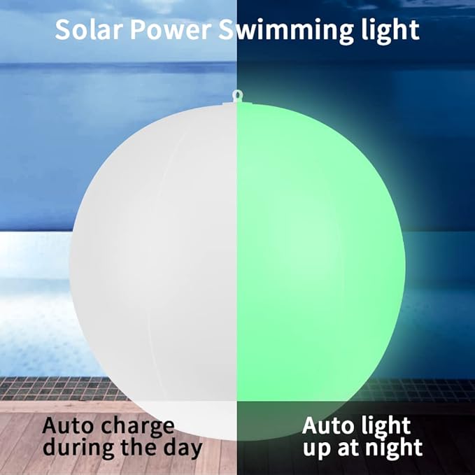 GEEDIAR 4 Pack Solar Floating Pool Lights Inflatable Waterproof IP68, 14” Solar Swimming LED Glow Globe Outdoor Pool Ball Lamp, Pool Accessories for Inground Pools- 4 Pcs.