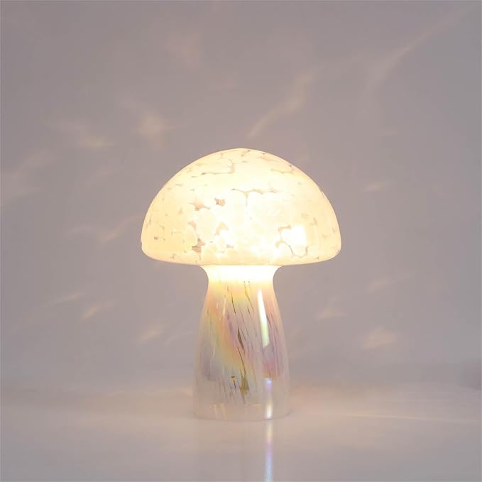 Urban Lifestyle 12" Iridescent Tortoise Glass Mushroom Lamp, Modern Retro Table Lamp for Bedroom, Living Room, or Office Décor
