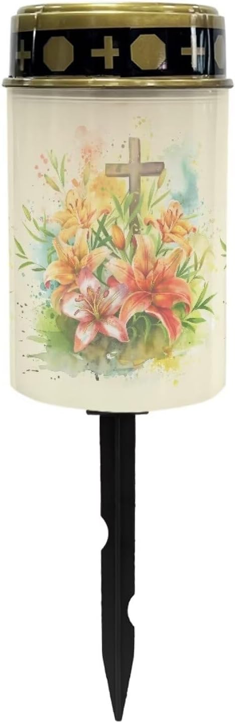 Cemetery Solar Lights Waterproof Solar Powered Grave Lights Corss Lily Landscape LED Flameless Candle Grave Decor Memorial Gift Garden Decor