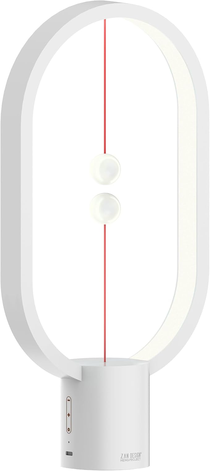 Heng Soft-Glow Balance Desk Lamp for Nightstand Or Bed - Modern Table Mood Lighting with Dimmer Switch - Cute Decorative Gift for Bedroom, Living Room, Office & Dorm (White)