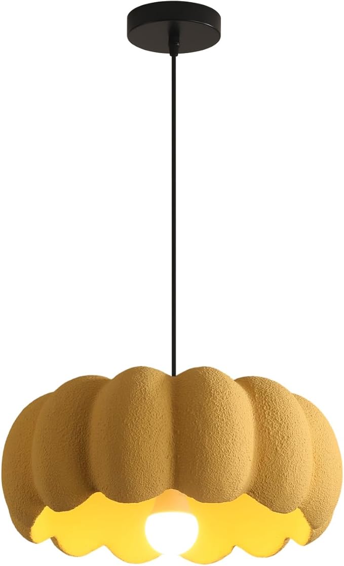 JAYMP Yellow Pumpkin Shape Pendant Light for Dining Room Kitchen Island Hallway Farmhouse Style Hanging Lamp E26 Base, 40cm/15.8in