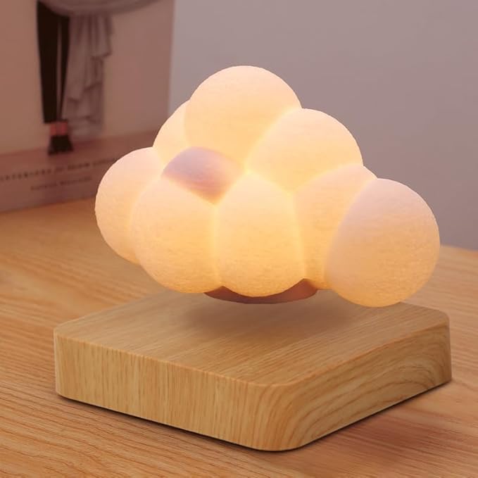 3D Floating Cloud Lamp Touch Control Magnetic Levitating Lamp LED 360° Rotation Cloud Lights Cute Night Light 3 Modes Lighting Unique Home Decor for Office Bedroom Gift Idea (Light Color)