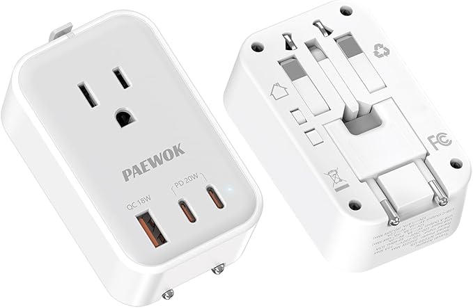 Travel Adapter PD 20W, Mini Universal Travel Adapter with 1 AC Outlet and USB Fast Charging, Ultra Thin International Plug Adaptor for US to European UK Italy Spain New Zealand (Type C G A I)