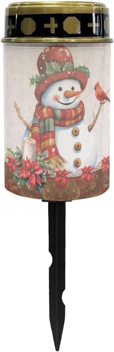 Christmas Prayer Cemetery Solar Lights for Grave Cemetery Cute Snowman Cardinal Bird Candle Lamp Solar Powered Landscape Lights for Grave Xmas Decor