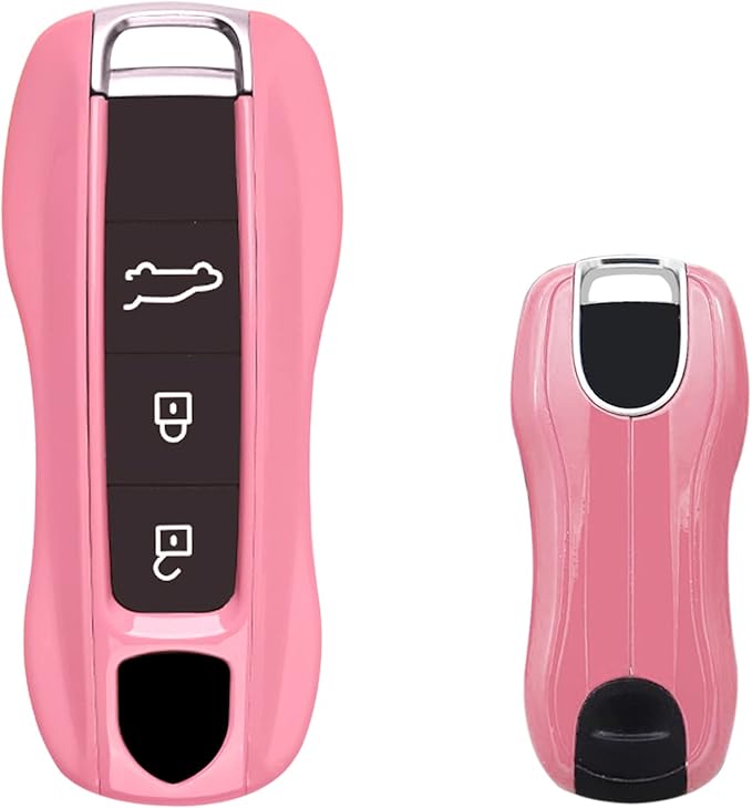 x xotic tech Pink Remote Key Covers Case, Compatible with Porsche Cayenne Cayman Panamera 971 Macan Taycan 911 991 918 Carrera 992, 3PCS Smart Key Fob Painted Keyless Entry Protectors