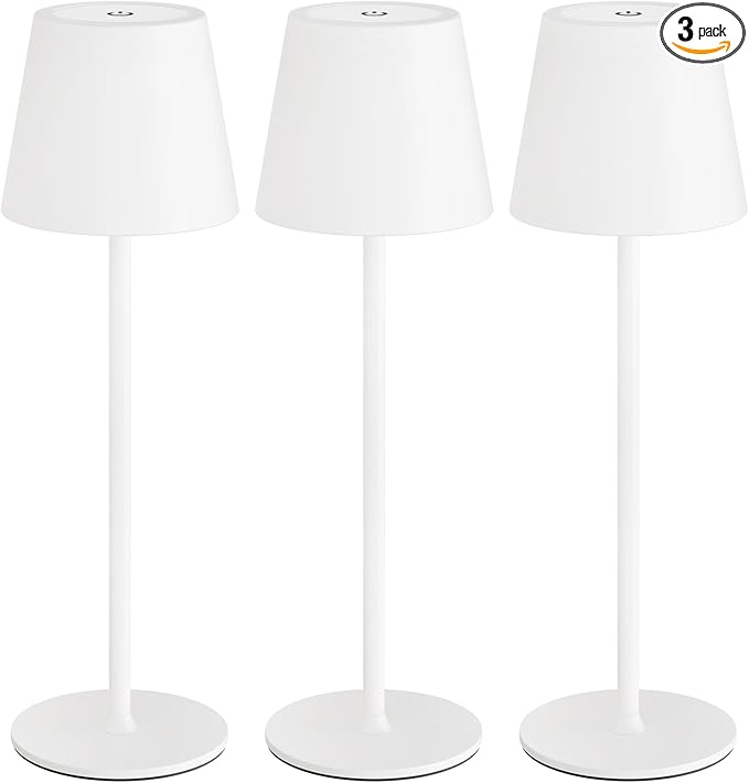 uuffoo 3 Pack Cordless Table Lamp Rechargeable 5000mAH Battery Operated Lights Touch Control LED Portable Desk Lamps 3 Color Dimming for Outdoor Coffee Bedroom Kitchen (White)