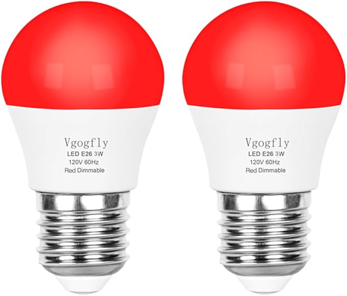 Vgogfly Red Light Bulb for Sleep Dimmable - Mood Setting Blue Light Blocking, A15 3W(25 Watt Equivalent) E26 Base for Bedroom, Longevity (2 Pack)