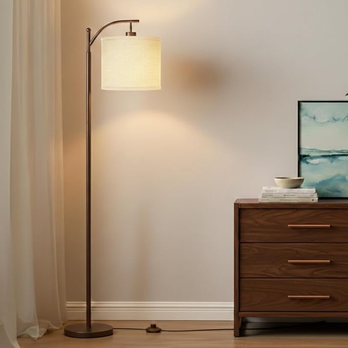 Brightech Montage LED Floor Lamp – Modern Floor Lamp for Living Rooms & Office with Arc Hanging Shade – Standing Lamp for Bedroom Reading, Mid-Century Pole Light for Farmhouse Style - Bronze