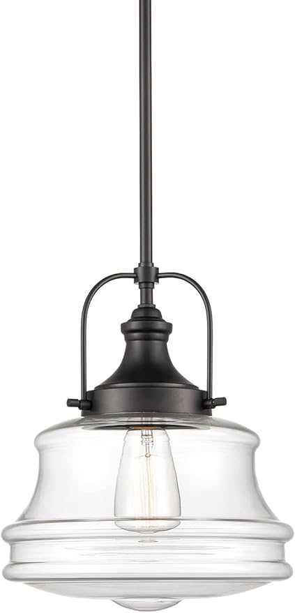 Industrial Black Pendant Light Milk White Glass Schoolhouse Hanging Light Fixture, E26 Dimmable Light for Kitchen Bar Dining Bathroom Bedroom