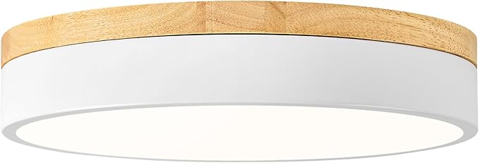 Dimmable Wood LED Ceiling Light Fixture, 5CCT 2700K-6000K Modern White Flush Mount Ceiling Lighting, Minimalist Round Ceiling Lamp for Bedroom, Kitchen, Laundry Room, Hallway, 11.81in