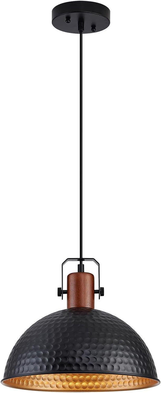 12 Inch Black Pendant Lights Hammered Matte Pendant Lights for Kitchen Island Industrial Farmhouse Adjustable Height Dome Hanging Light Fixtures for Barn, Dining Room 1 Pack