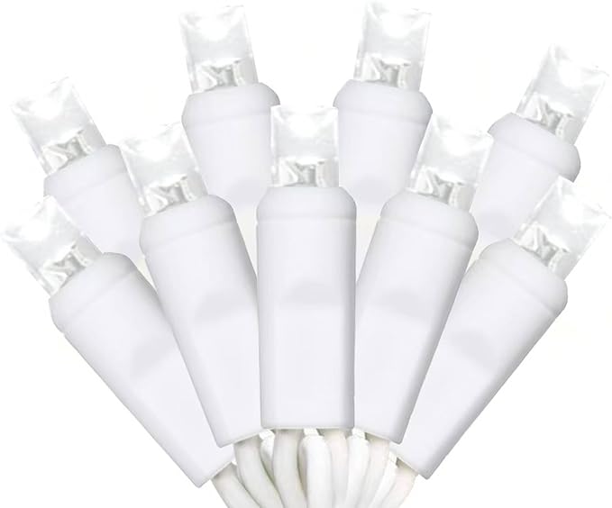 100 Counts LED Christmas Lights Outdoor - 50FT Cool White LED Christmas Lights Commercial Grade Outdoor Waterproof, White Wire Mini Plug in, 5mm Wide Angle Indoor for Xmas, Tree, UL Certified