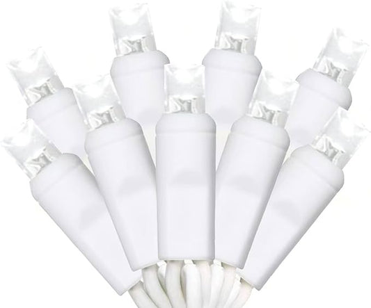 100 Counts LED Christmas Lights Outdoor - 50FT Cool White LED Christmas Lights Commercial Grade Outdoor Waterproof, White Wire Mini Plug in, 5mm Wide Angle Indoor for Xmas, Tree, UL Certified