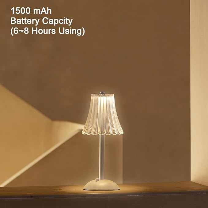 Cordless Table Lamps for Home,Table,Dining Room, Gold Rechargeable Lamps, USB Charge 12'' Tall LED Brass Portable Outdoor Indoor Table Lamp with Built-in Dimmer (Flower-White)