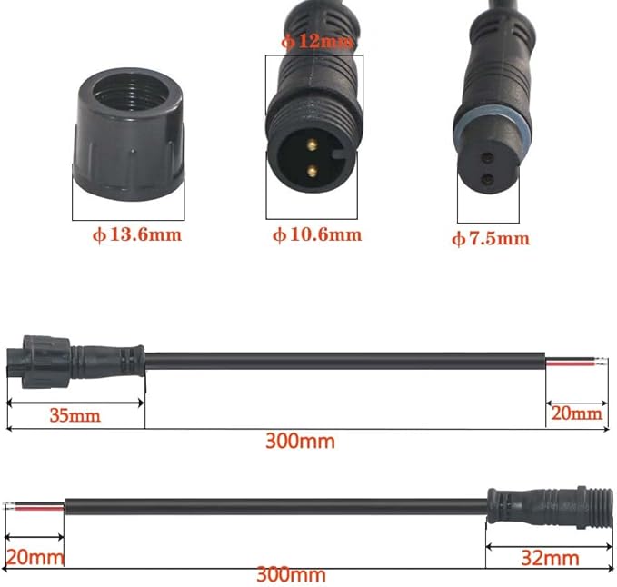 Waterproof Connector 2 Wire,22AWG 2Pin Male Female Plug LED Connector with IP68,30CM Extension Cable for Car,LED Strip Lights(3Pack)