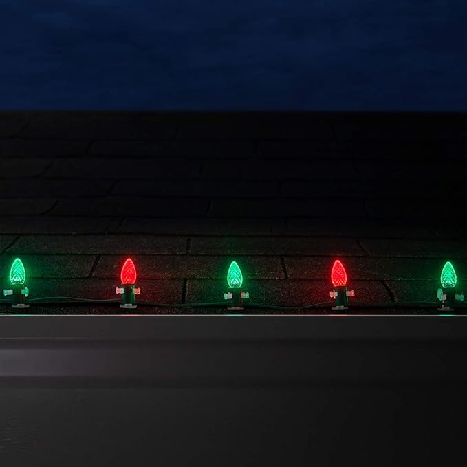 Wintergreen Lighting 50 C7 OptiCore Commercial Red and Green Christmas Lights - Durable Outdoor LED Bulbs for Holiday Displays, Heavy Duty Green Wire (50 ft)