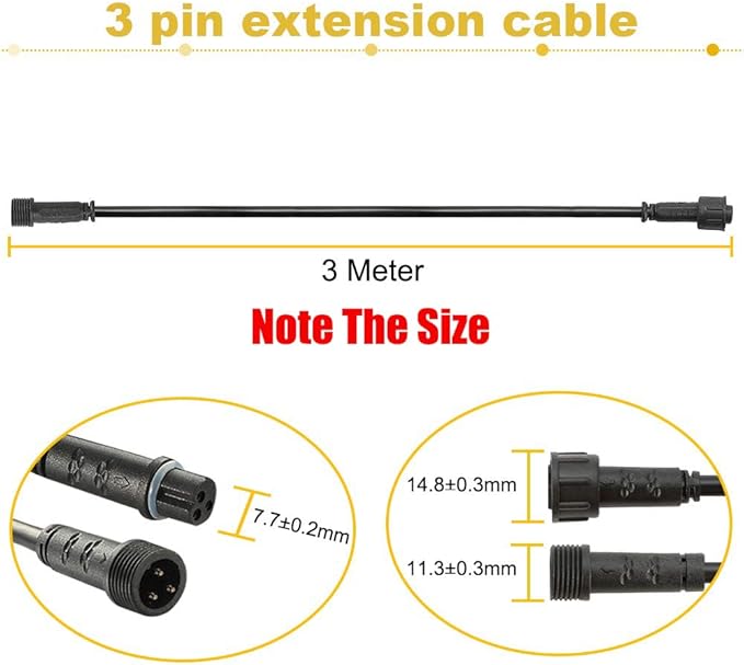 FVTLED 3m 9.84ft 3Pin Extension Cable Wire with Male and Female Connectors at Both Ends for FVTLED Dual Color Temperature CCT Deck Lights,Pack of 5
