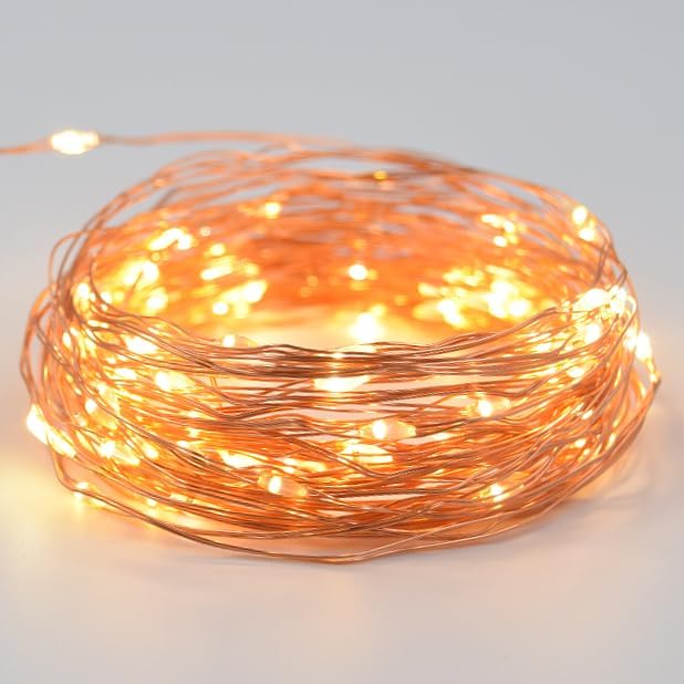 Hometown Evolution, Inc. Yellow LED Fairy Lights - Plug in - 33 Foot 100 Yellow LED Micro Lights on Copper Wire - Waterproof for Indoor and Outdoor Use