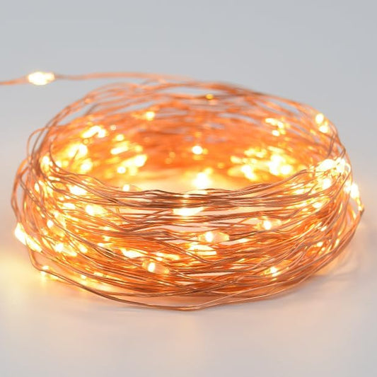 Hometown Evolution, Inc. Yellow LED Fairy Lights - Plug in - 33 Foot 100 Yellow LED Micro Lights on Copper Wire - Waterproof for Indoor and Outdoor Use