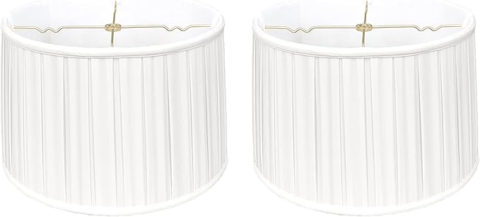 Royal Designs, Inc. Shallow Drum English Box Pleat Basic Lamp Shade, White, 15 x 16 x 10 (Spider), Set of 2