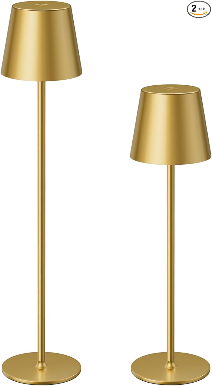 Kakanuo 20" Cordless Table Lamp Rechargeable Gold - 2 Pack 5000mAH Battery Operated Lamp for Counter, 3 Color Stepless Dimming Wireless Lamp for Dining Kitchen, Outdoor Patio, Touch Control