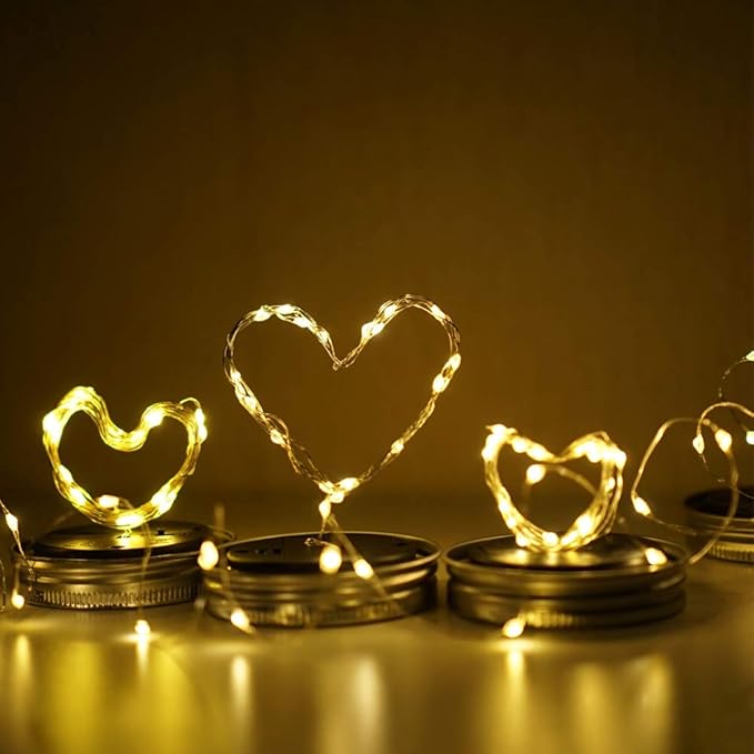 Solar Mason Jar Lid Lights, 8 Pack 20 LED Waterproof Fairy Star Firefly String Lights with (8 Hangers Included,Jars Not Included), for Mason Jar Table Garden Wedding Party Decor (Warm White)