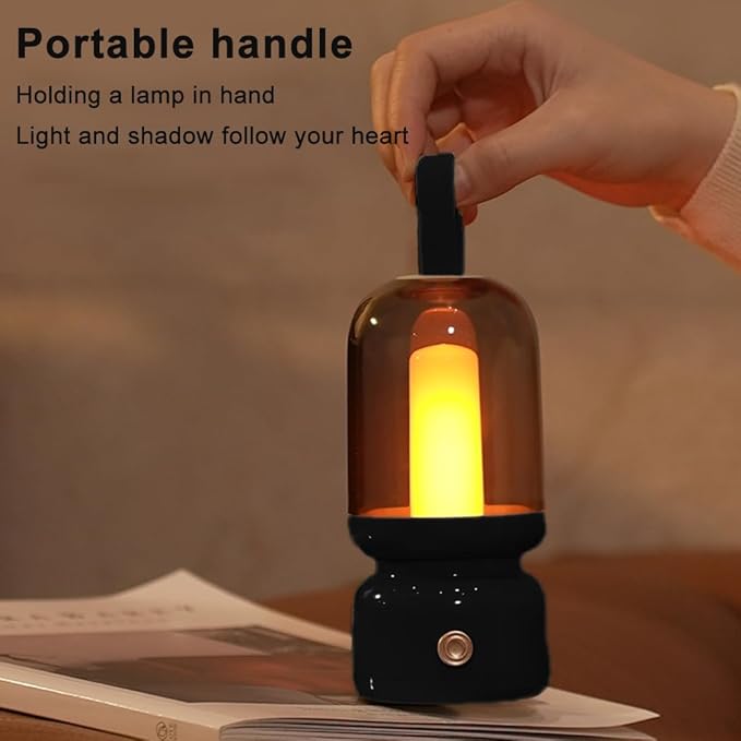 Portable Retro Table Lamp for Outdoor Indoor,LED Sleep Lamp Cute Room Decor Night Light ,Cordless USB Rechargeable Desk Lamp- Small Lantern Lamp for Restaurant/Bedroom/Bar/Coffee Shop/Camping(Black)