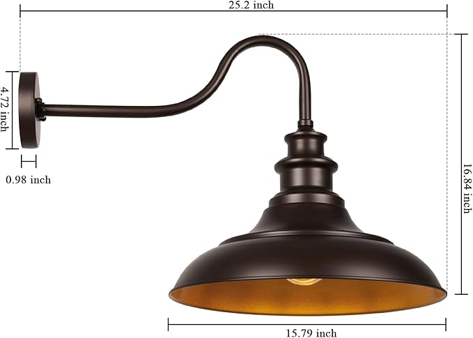 Exterior Farmhouse Gooseneck Barn Light, 2PCS Dusk to Dawn Outdoor Lighting, 16 Inch Vintage Outside Garage Lights Fixtures for Patio Frontdoor Entryway Doorway