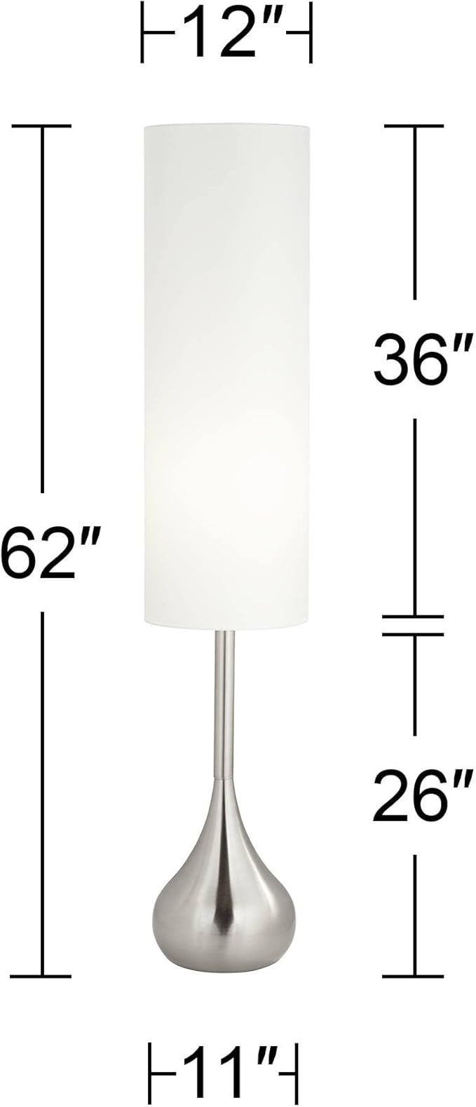 Possini Euro Design Modern Mid Century Modern Droplet-Shaped Floor Lamp 62" Tall Brushed Nickel Silver Metal Cotton Blend Cylinder Drum Shade Decor for Living Room Reading House Bedroom Home