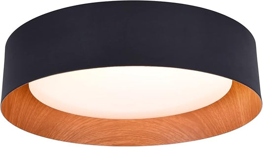 Bargeni Flush Mount Ceiling Light,13 inch Ceiling Light Fixtures,Matte Black with Wood Accent,3000K/Warm White/18W(100w Equiv.),Dimmable LED Lighting Fixtures Ceiling for Kitchen,Outdoor