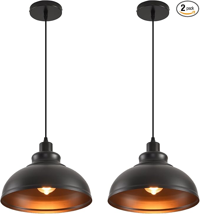 Pendant Lighting Vintage Industrial Fixtures, Farmhouse Pendant Lamp, Hanging Light Fixtures with Metal Shade (Black Inside), Industrial Black Pendant Lights for Hallway Kitchen Island Dining Room