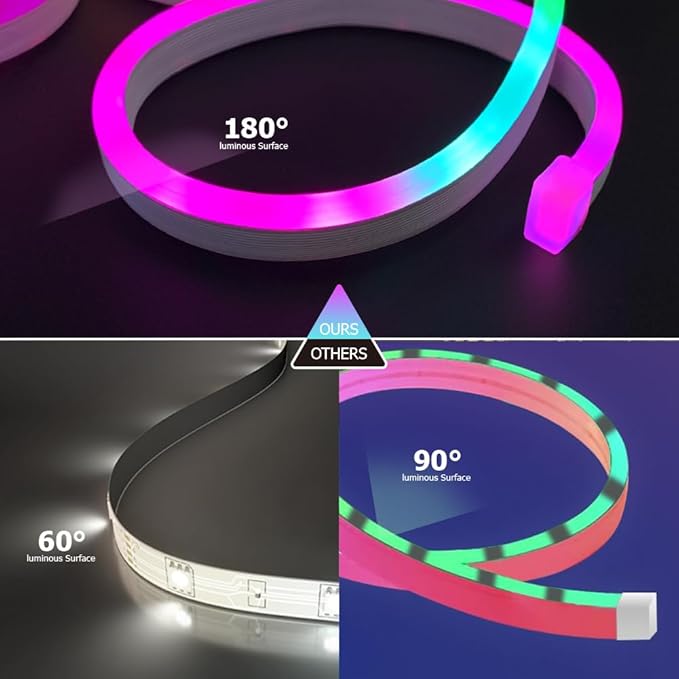 9.8ft LED Neon Rope Lights, RGB Plus IC Neon Strip Lights, IP68 Waterproof Dimmable Rope Light with APP Remote Control for Gaming Room Living Room Bedroom Indoor Outdoor Decor