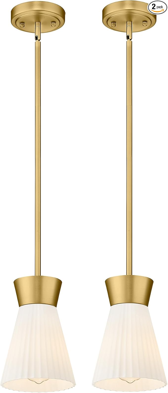 2 Packs Modern Pendant Light Fixtures, HWH Kitchen Island Lighting for Living Rooms, Dining Room, Hanging Light with Milk White Striped Glass, Gold Finish, 5HZG107MIL-2PK BG
