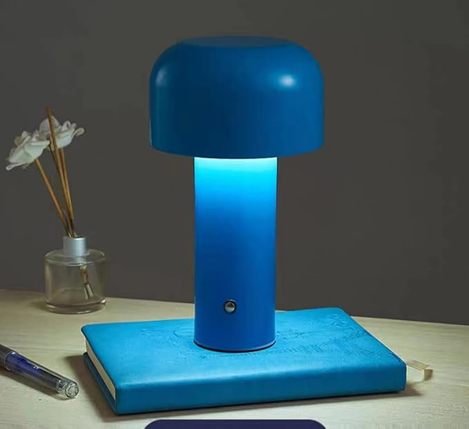 Small Table Lamp Mushroom Table Lamp USB Charging Three Color Poleless Dimming Night Lamp Creative Touch Decorative Lamp (Blue)