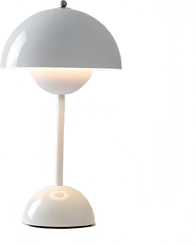 Flower Bud Lamp Modern Flowerpot Cordless Mushroom Touch Table Lamp 3 Mode Dimmable Rechargeable Desk Lamp for Bedroom (White)