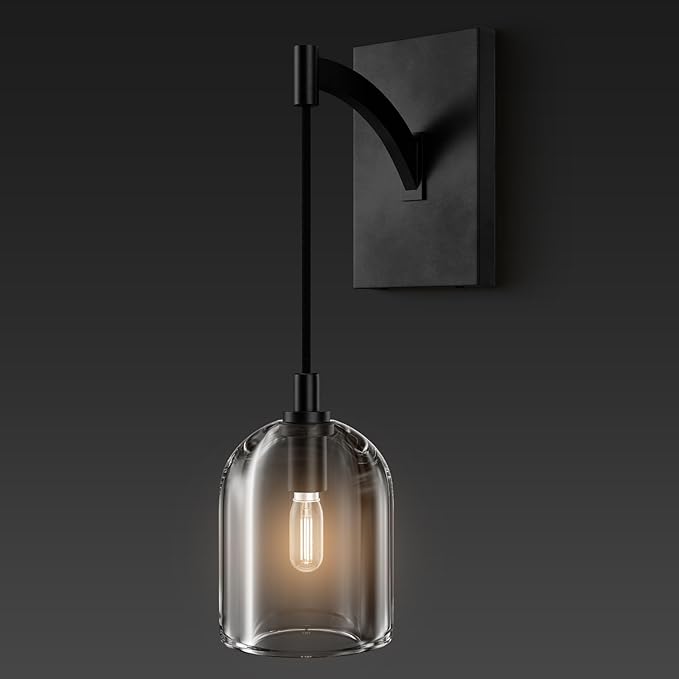 Modern Crystal Wall Sconce, Black Hemisphere Wall Sconce, Black Wall Lamps Indoor for Bedroom Bathroom Vanity Light Fixtures Includes Bulbs