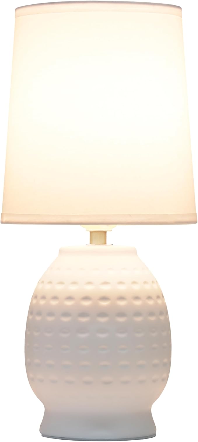 Simple Designs LT1161-OFF 12.5" Chic Glow Petite Dimpled Ceramic Table Lamp, for Bedroom, Office, Living Room, Stylish Spaces, Off White