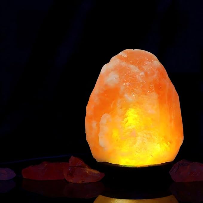 Himalayan Salt Lamp with USB Power, Natural Shape, Color-Changing LED and Warm White Light, Wooden Base Night Light (Pink, Natural, Monochrome)